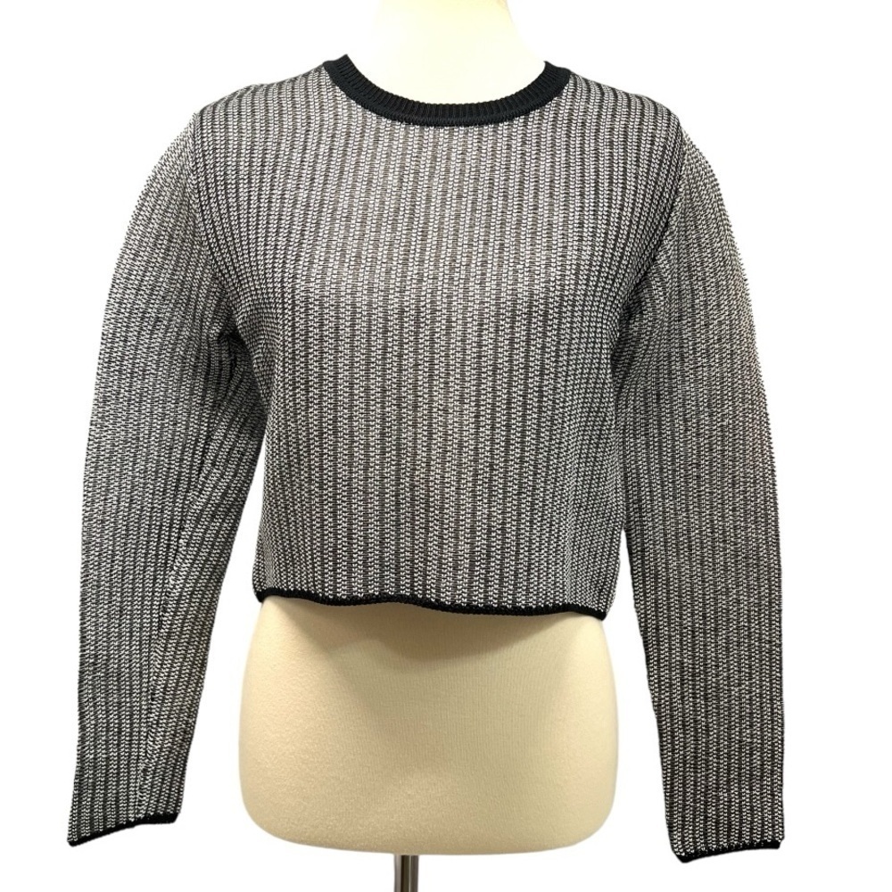 Alexander Wang Black & White Vinyl Technical Tweed Long Sleeve Crop Top Women S - Picture 2 of 14